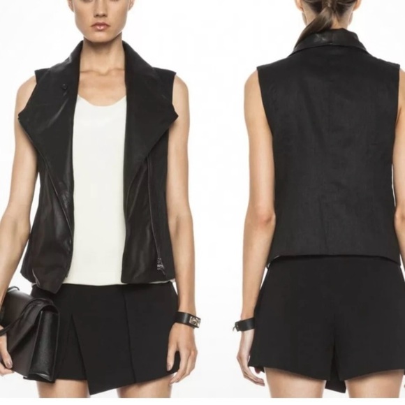 Vince Tops - Vince Black Asymmetrical Linen Leather women’s vest